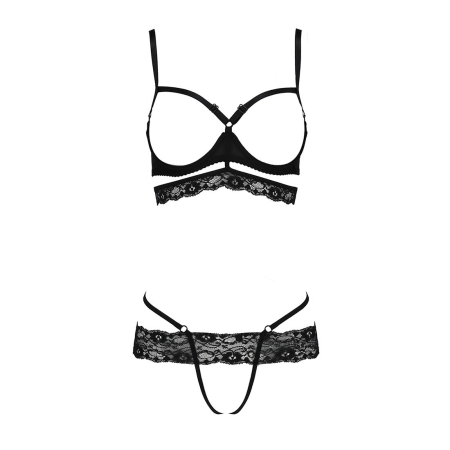 Комплект білизни Passion Exclusive SARIA SET OpenBra L/XL, black, стрепи, відкритий ліф, стрінги - фото №5