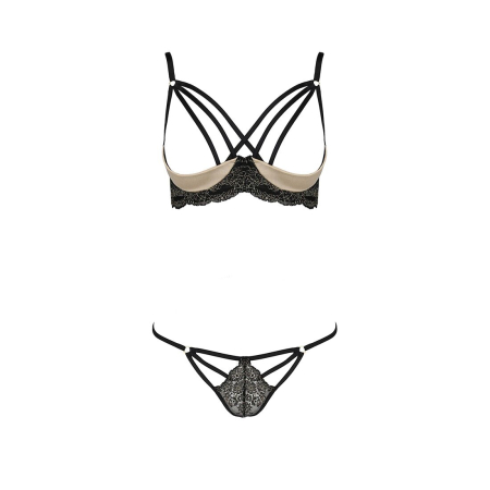 Комплект білизни Passion Exclusive VALERY SET OpenBra L/XL, black, стрепи, трусики, відкритий ліф - фото №5