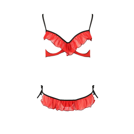 Комплект білизни Passion Exclusive CHERRY SET OpenBra XXL/XXXL red, відкритий ліф, трусики-спідничка - фото №5