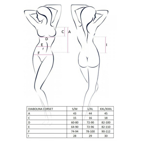 Корсет з відкритими грудьми Passion DIABOLINA CORSET S/M, black, пажі, трусики, напівпрозорий - фото №5