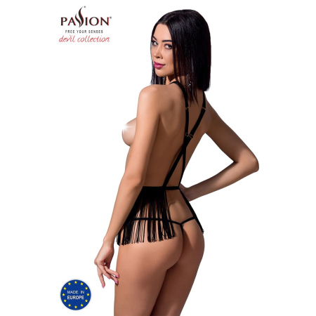 Комплект білизни Passion Exclusive INDRA SET OpenBra L/XL, black, стрінги, портупея з бахромою - фото №2