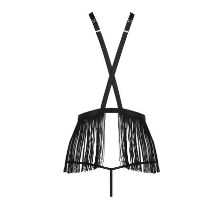 Комплект білизни Passion Exclusive INDRA SET OpenBra L/XL, black, стрінги, портупея з бахромою - фото №6