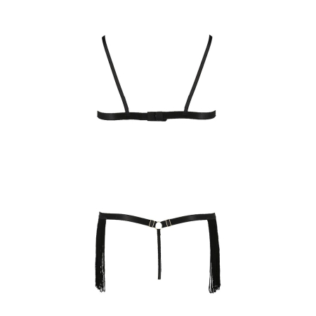 Комплект білизни Passion Exclusive KASSANDRA SET OpenBra L/XL black, ліф з бахроми, трусики-спідниця - фото №6