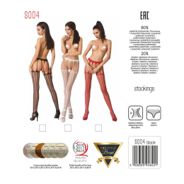 Еротичні колготки-бодістокінг Passion S004 red, імітація високих панчіх та тоненького пояска - - фото №5