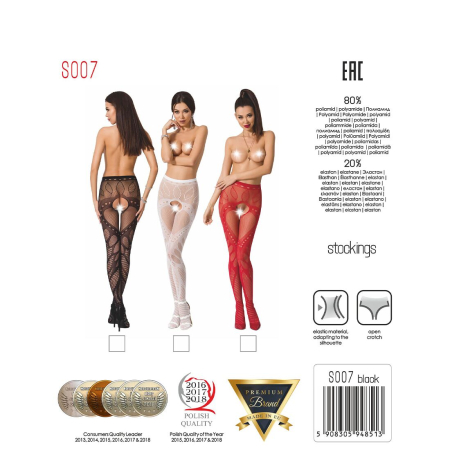 Еротичні колготки-бодістокінг Passion S007 black, гарні ажурні колготки з вирізом - фото №8