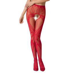 Еротичні колготки-бодістокінг Passion S007 red, гарні ажурні колготки з вирізом - фото