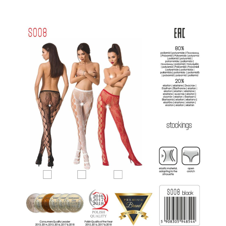 Еротичні колготки-бодістокінг Passion S008 black, ажурні колготки з вирізом та лампасами-сіткою - фото №8