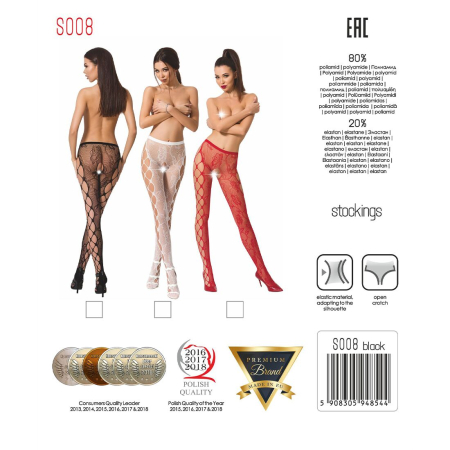 Еротичні колготки-бодістокінг Passion S008 red, ажурні колготки з вирізом та лампасами-сіткою - фото №5