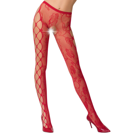 Еротичні колготки-бодістокінг Passion S008 red, ажурні колготки з вирізом та лампасами-сіткою - фото