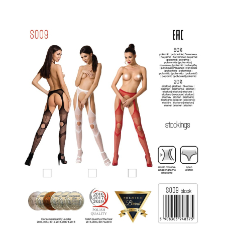 Еротичні колготки-бодістокінг Passion S009 black, імітація панчіх та пояса - фото №8
