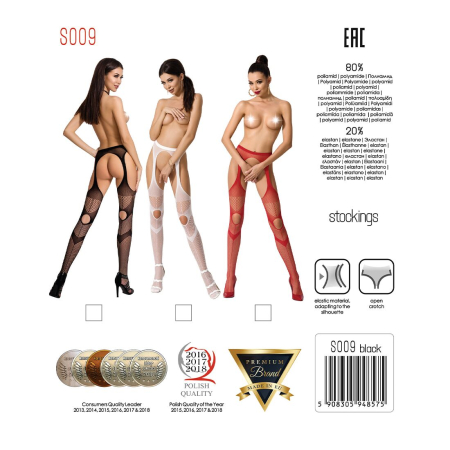 Еротичні колготки-бодістокінг Passion S009 red, імітація панчіх та пояса - фото №5