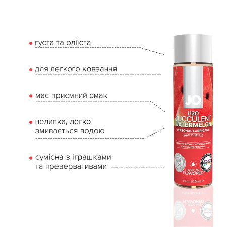 Змазка на водній основі JO H2O — Watermelon (120 мл) без цукру, рослинний гліцерин - фото №3