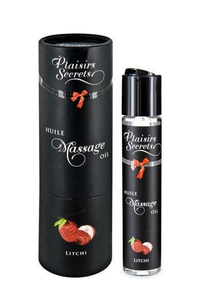 Масажна олія Plaisirs Secrets Litchi (59 мл) з афродизіаками, їстівна, подарункове паковання - фото