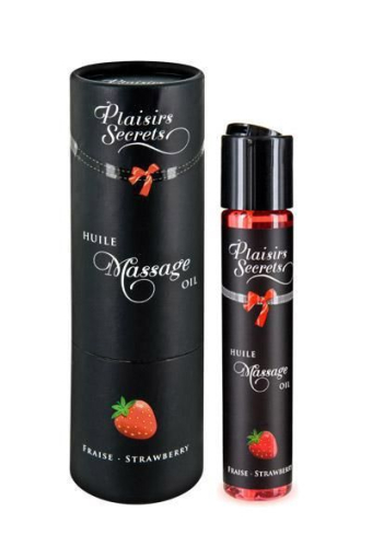 Масажна олія Plaisirs Secrets Strawberry (59 мл) з афродизіаками, їстівна, подарункова упаковка - фото