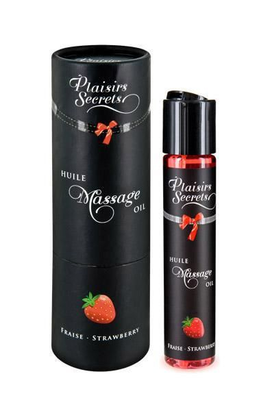 Масажна олія Plaisirs Secrets Strawberry (59 мл) з афродизіаками, їстівна, подарункова упаковка - фото