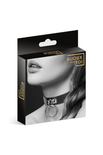 Чокер з кільцем для повідця Bijoux Pour Toi - FETISH Black, екошкіра №3