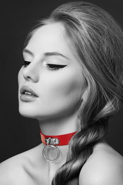 Чокер з кільцем для повідця Bijoux Pour Toi - FETISH Red, екошкіра - фото