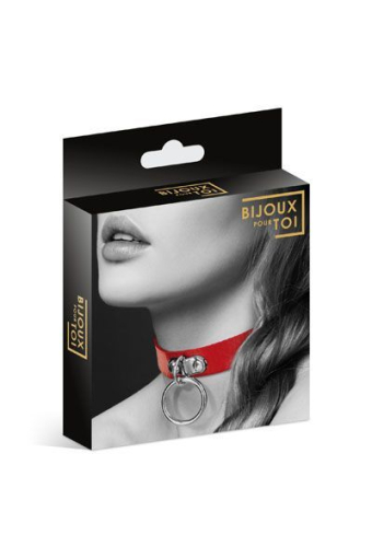 Чокер з кільцем для повідця Bijoux Pour Toi - FETISH Red, екошкіра - фото №3