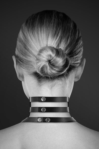 Чокер потрійний з кільцем для повідця Bijoux Pour Toi - FETISH, екошкіра №2