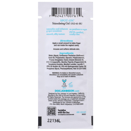 Стимулювальний гель для точки G Doc Johnson Spot-On G-Spot (7 г) з олією мигдалю і перцевої м’яти - фото №2