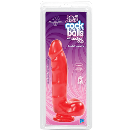 Фалоімітатор Doc Johnson Jelly Jewels Cock&Balls Red, діаметр 3,6 см, антибактеріальний ПВХ - фото №2