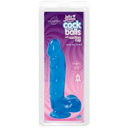 Фалоімітатор Doc Johnson Jelly Jewels Cock & Balls Blue, діаметр 3,6 см, антибактеріальний ПВХ - фото №2