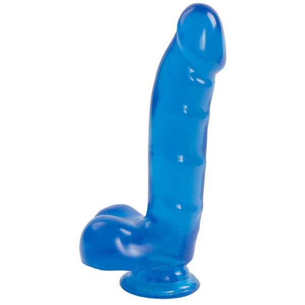 Фалоімітатор Doc Johnson Jelly Jewels Cock & Balls Blue, діаметр 3,6 см, антибактеріальний ПВХ - фото