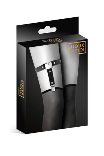 Гартер на ногу Bijoux Pour Toi - WITH HEART Black, сексуальна підв'язка з сердечком, екошкіра - фото №3