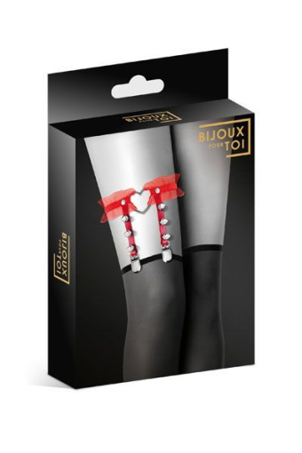 Гартер на ногу Bijoux Pour Toi - WITH HEART AND SPIKES Red, сексуальна підв'язка з сердечком - фото №3