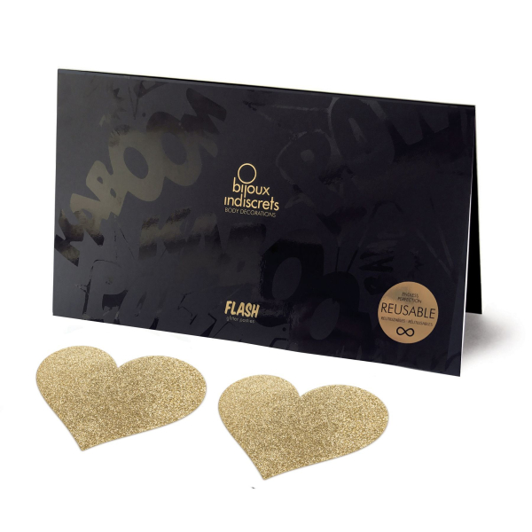 Пестіс - стикини Bijoux Indiscrets - Flash Heart Gold, наклейки на соски - фото