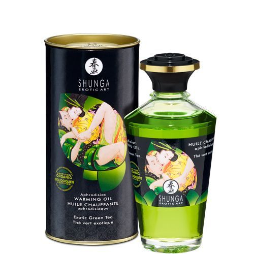 Органічна розігрівальна олія Shunga Aphrodisiac Warming Oil – Exotic green tea (100 мл) без цукру - фото
