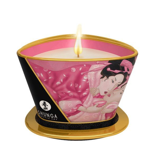 Масажна свічка Shunga Massage Candle – Rose Petals (170 мл) з афродизіаками - фото