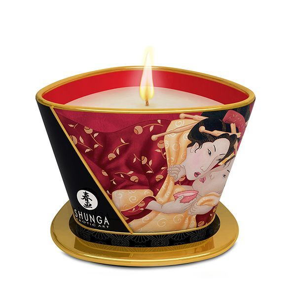 Масажна свічка Shunga Massage Candle – Sparkling Strawberry Wine (170 мл) з афродизіаками - фото