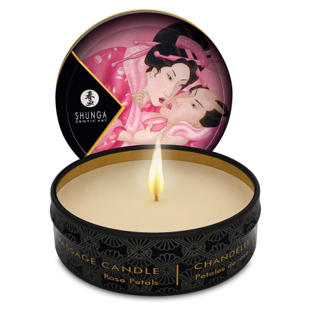 Масажна свічка Shunga Mini Massage Candle – Rose Petals (30 мл) з афродизіаками - фото