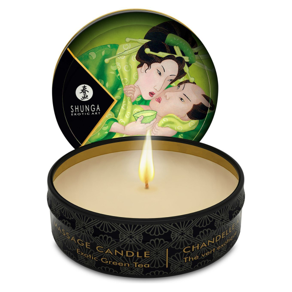 Масажна свічка Shunga Mini Massage Candle – Exotic Green Tea (30 мл) з афродизіаками - фото