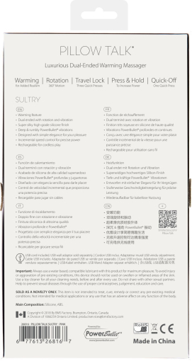 Вібромасажер 2в1 PILLOW TALK - Sultry Pink, класичний масажер і вібратор з ротацією, підігрів №12