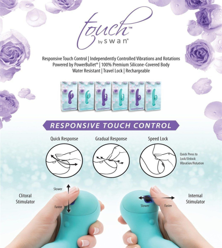 Вібратор-кролик з сенсорним управлінням і ротацією Touch by SWAN - Duo Purple, глибока вібрація - фото №8