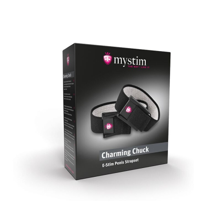 Утяжка для пеніса Mystim Charming Chuck, два регульованих текстильних ременя з електродами №4