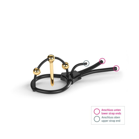 Утяжка для пеніса Mystim Plunging Pete, позолочена, з двома кульками і коротким уретральним зондом - фото №2