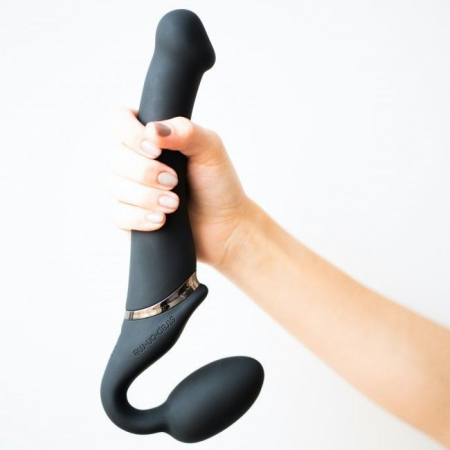 Безремінний страпон з вібрацією Strap-On-Me Vibrating Black M, діаметр 3,8см, пульт ДК, регульований - фото №7