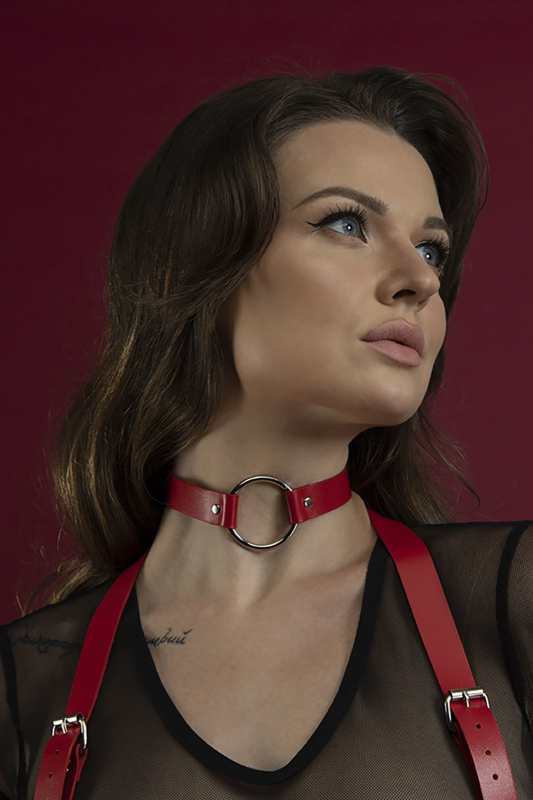 Чокер з кільцем Feral Feelings - O-Ring Collar червоний, натуральна шкіра - фото