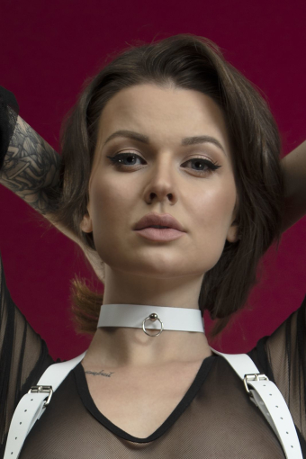 Чокер з кільцем для повідця Feral Feelings - Choker білий, натуральна шкіра - фото