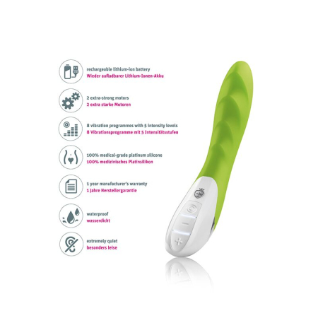 Потужний вібратор Mystim Sassy Simon Green з двома моторами і стимулюючим рельєфом - фото №7