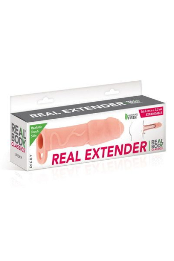 Насадка на член Real Body — Real Extender DICKY із закритою головкою та кільцем для мошонки №3