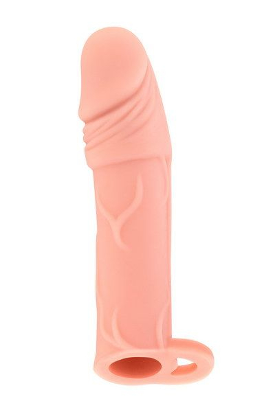 Насадка на член Real Body — Real Extender HUGY з відкритою головкою та кільцем для мошонки 