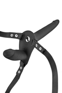 Подвійний страпон з вібрацією Fetish Tentation Vibrating Strap-On with Double Dildo Black - - фото №2
