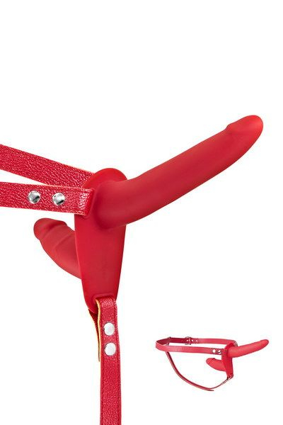 Подвійний страпон Fetish Tentation Strap-On with Double Dildo Red - фото