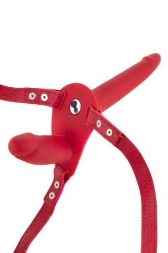 Подвійний страпон з вібрацією Fetish Tentation Vibrating Strap-On with Double Dildo Red - фото №2