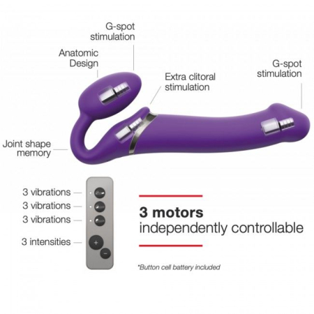 Безремінний страпон з вібрацією Strap-On-Me Vibrating Violet XL, діам. 4,7см, пульт ДК, регульований - фото №3