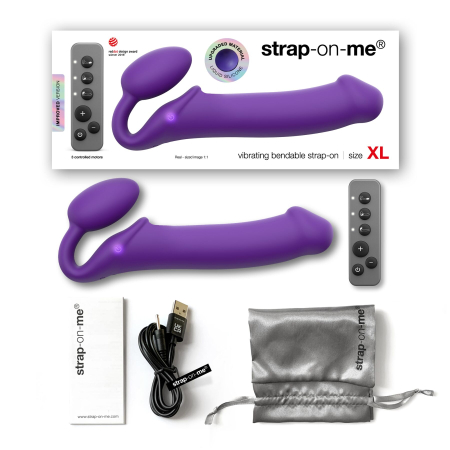 Безремінний страпон з вібрацією Strap-On-Me Vibrating Violet XL, діам. 4,7см, пульт ДК, регульований - фото №6